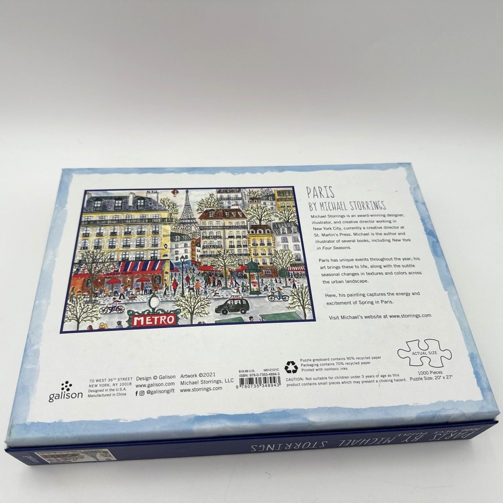 Galison Paris Michael Storrings Puzzle 1000pc Multi Cityscape Art 20x27 Sealed - Picture 6 of 16